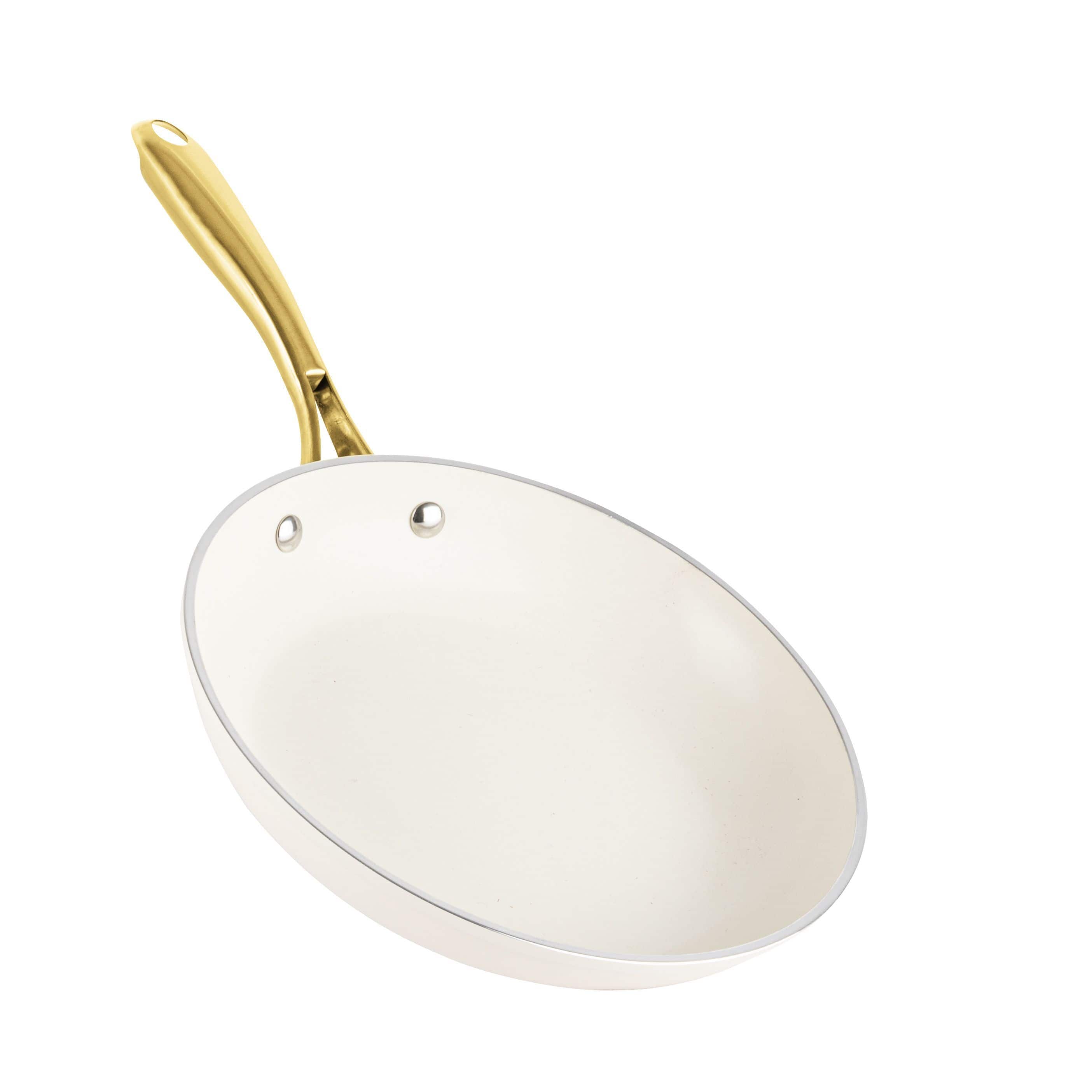 Front. Gotham Steel - Gotham Steel Cream 12'' Ultra Nonstick Ceramic Fry Pan with Gold Stay Cool Handle - Cream.