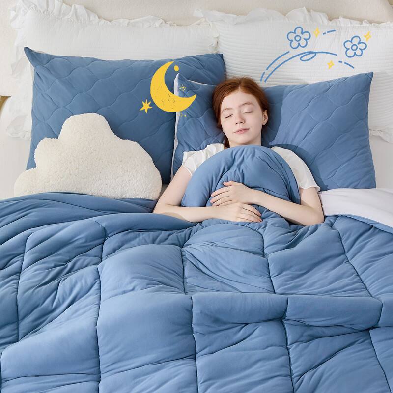 Alt View 4. Bestier - Full Comforter Set for Kids and Teens – 3 Pcs All-Season Bedding with Skin-Friendly Lightweight Quilt & 2 Pillowcases - Blue.