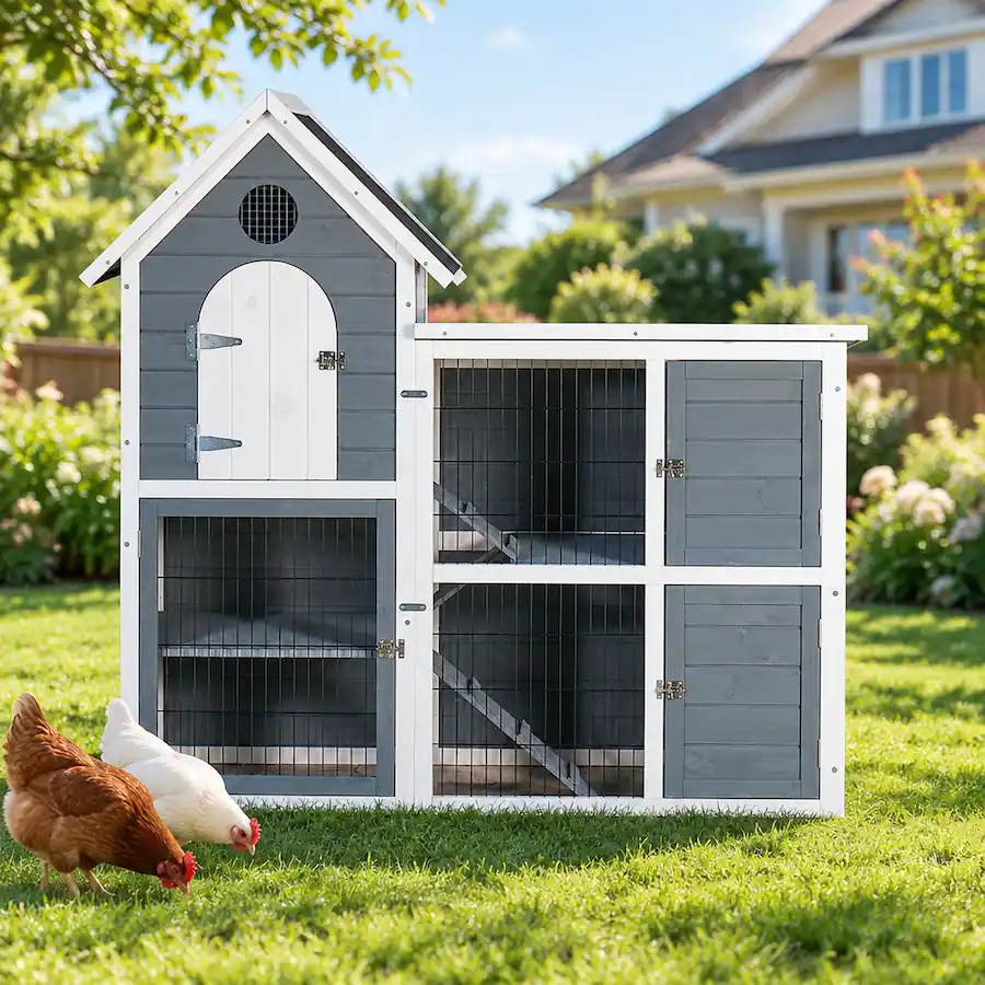 Wide Rabbit Hutch RYHNUYNE Large Outdoor Chicken Coop, 2 Story Wooden Rabbit Hutch ...