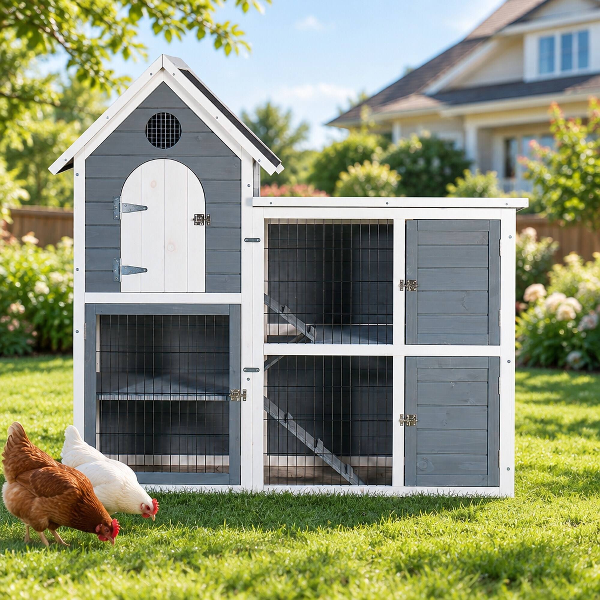 RYHNUYNE Large Outdoor Chicken Coop, 2 Story Wooden Rabbit Hutch ...