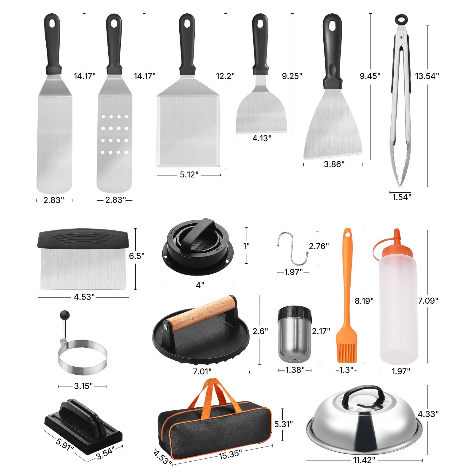 Here is the corrected and grouped text from the image:

- 14.17"
- 14.17"
- 12.2"
- 9.25"
- 9.45"
- 13.54"
- 4.13"
- 5.12"
- 3.86"
- 2.83"
- 2.83"
- 1.54"
- 6.5"
- 1"
- 2.76"
- 4.53"
- 4"
- 1.97"
- 8.19"
- 7.09"
- 2.6"
- 2.17"
- 7.01"
- 1.38"
- 1.3"
- 1.97"
- 3.15"
- 5.91"
- 3.54"
- 4.53"
- 15.35"
- 5.31"
- 11.42"
- 4.33"