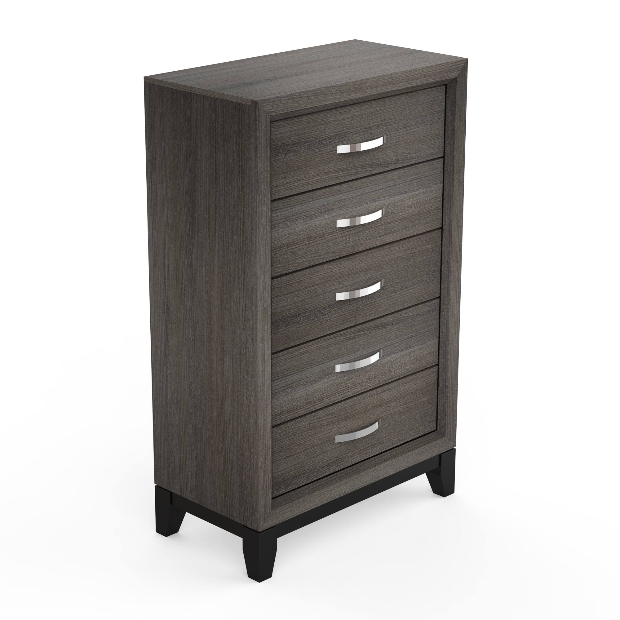 Alt View 2. Vaczon - Sleek 5-Drawer Chest with Two-Tone Design Wooden Legs, Perfect for Bedroom or Living Room Storage - Gray.
