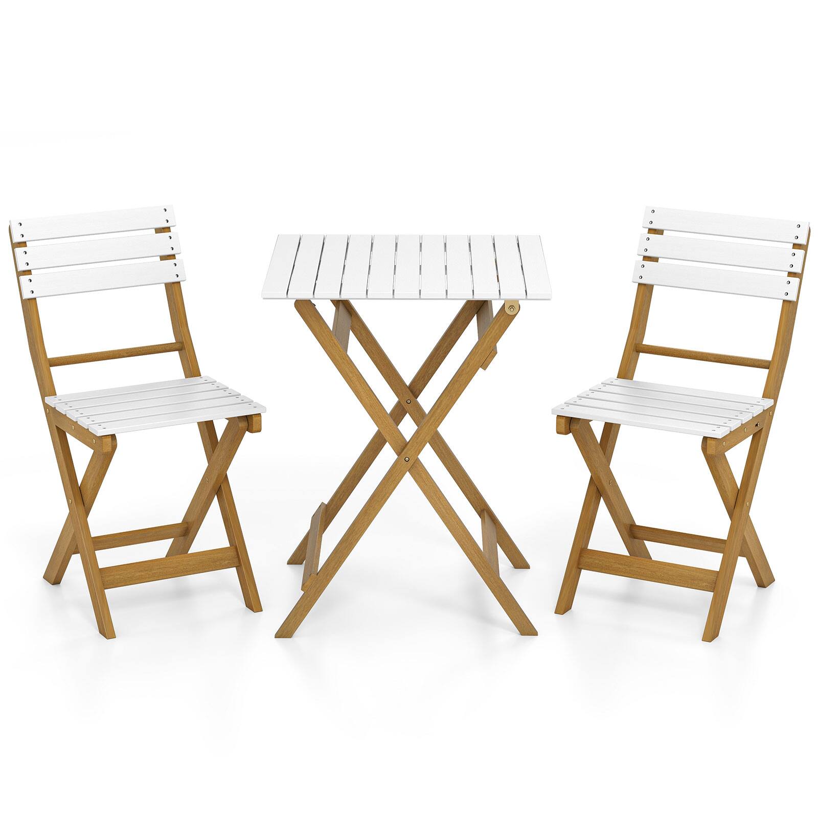 Alt View 8. Gymax - Gymax 3-Piece Folding Patio Bistro Set w/ Slatted Design Small Outdoor Furniture Set - Natural, White.