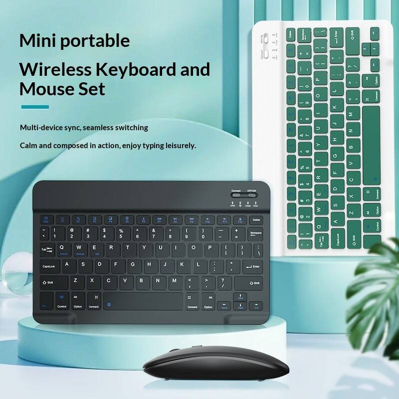 Mini portable Wireless Keyboard and Mouse Set

Multi-device sync, seamless switching

Calm and composed in action, enjoy typing leisurely.