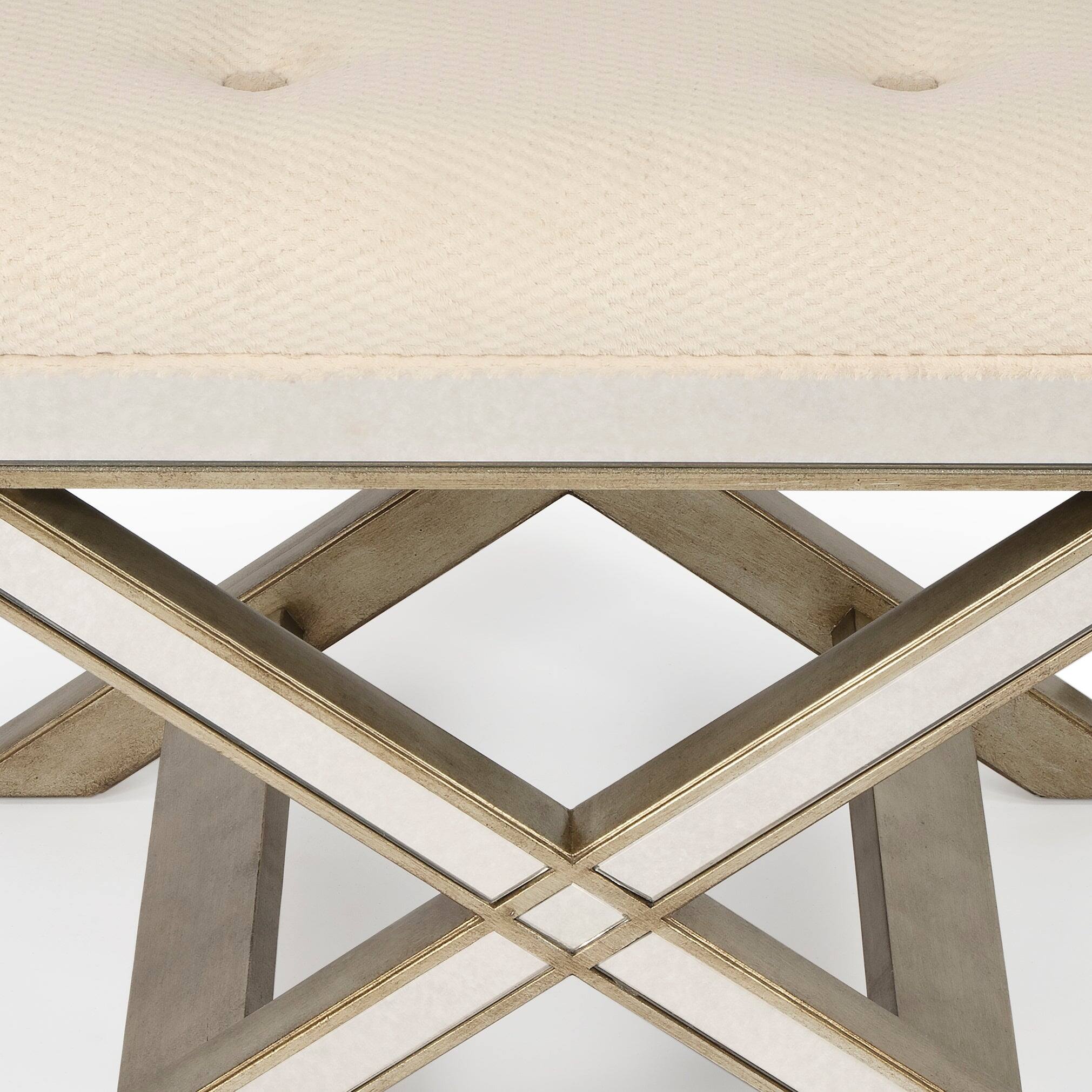 Alt View 6. Butler Specialty - Marlo 26 in. W Rectangular Wood and Antique Mirrored Upholstered Vanity Stool - Cream.