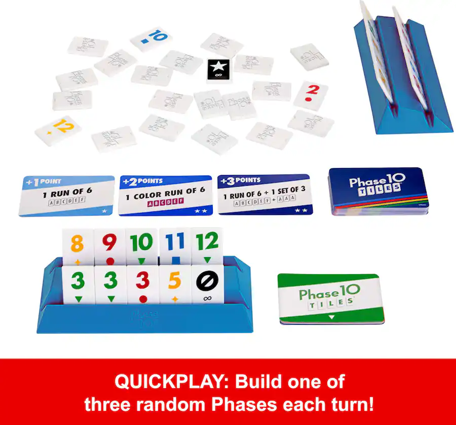 EZTW1 Phase 10 Tiles Game Quick Family Rummy type With 32 Featuring ...