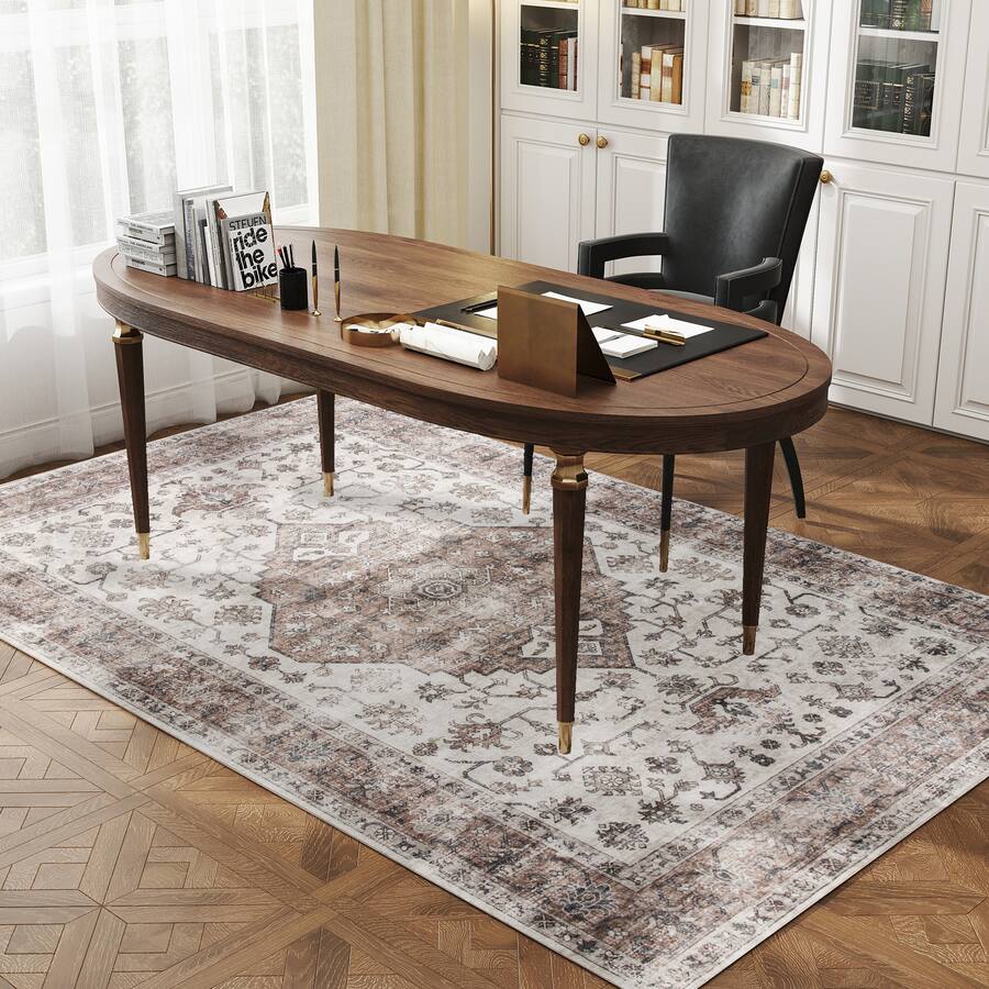 Homcom 5x7 Vintage Carpet: Mach Wash Distress Non Slip Rug, Indoor Boho ...