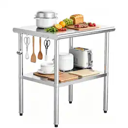 Winado - 35.4"L x 23.6"W Commercial Kitchen Prep Table Stainless Steel Table with Hooks for Restaurant Hotel, Garage Workshop Use - Silver
