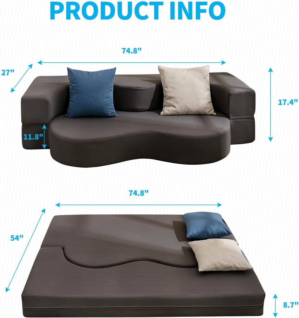 PRODUCT INFO

- Width: 74.8"
- Depth: 27"
- Height: 17.4"
- Seat Height: 11.8"
- Bed Width: 74.8"
- Bed Depth: 54"
- Bed Height: 8.7"