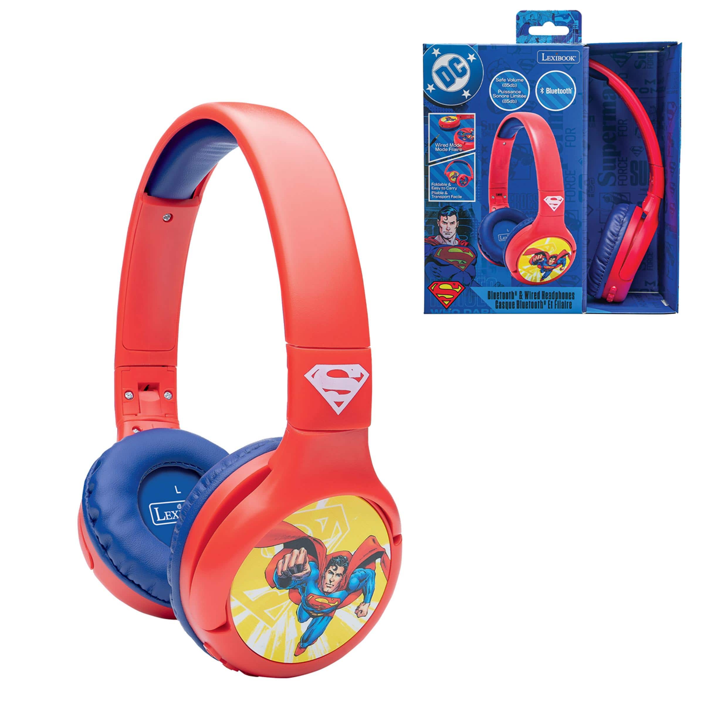 Lexibook - Superman 2-in-1 Bluetooth Foldable Headphones with Safe Volume for Kids
