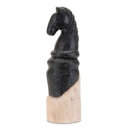 BreeBe - Mango Wood Knight Chess Piece Sculpture (Set of 2) - Black, Beige