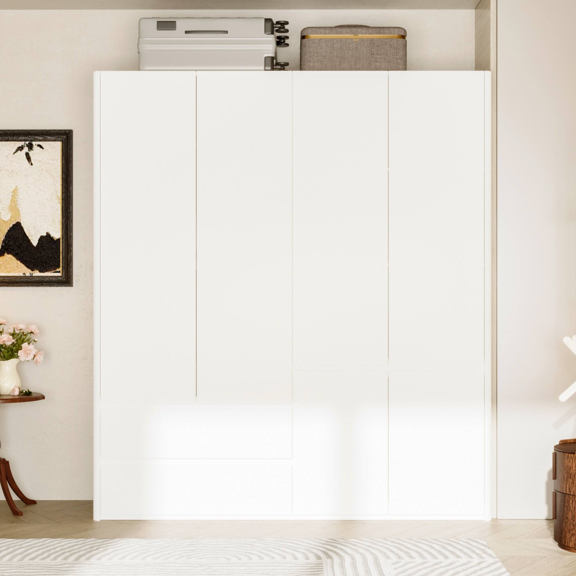 Left. FUFU & GAGA - Luxury Nordic Wardrobe Closet, Modern Large Storage Cabinet with Hanging Rods, Drawers, Shelves & Safety Features - White.
