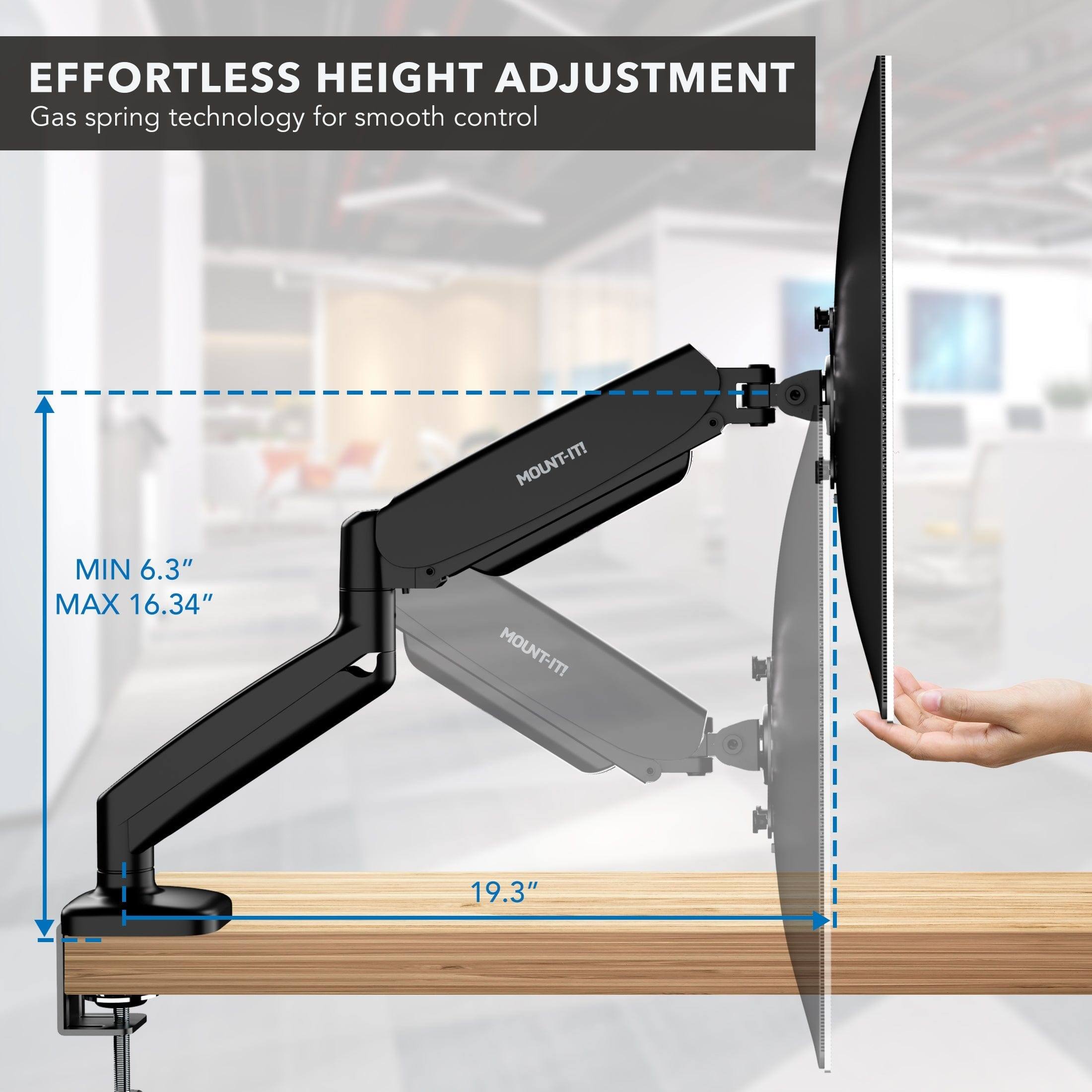 EFFORTLESS HEIGHT ADJUSTMENT  
Gas spring technology for smooth control  

MIN 6.3"  
MAX 16.34"  

19.3"