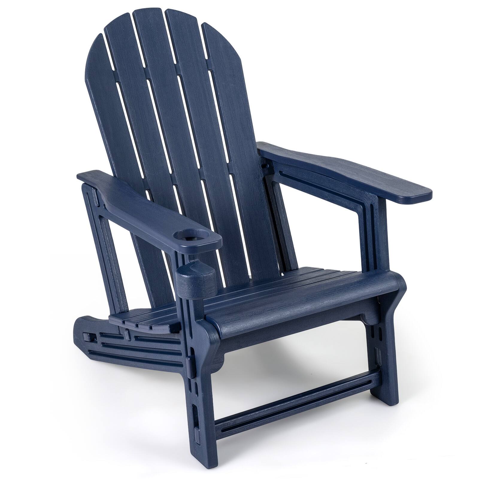 Alt View 3. Gymax - Gymax 2PCS Adirondack Chair w/ Cup Holder & Wooden Texture Outdoor Plastic Chair - Blue.