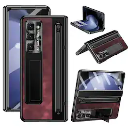 Dteck - for Samsung Galaxy Z Fold 6 Case Vintage PU Leather Full Body Hinge Cover with Built-in Front Screen Protector - Rose