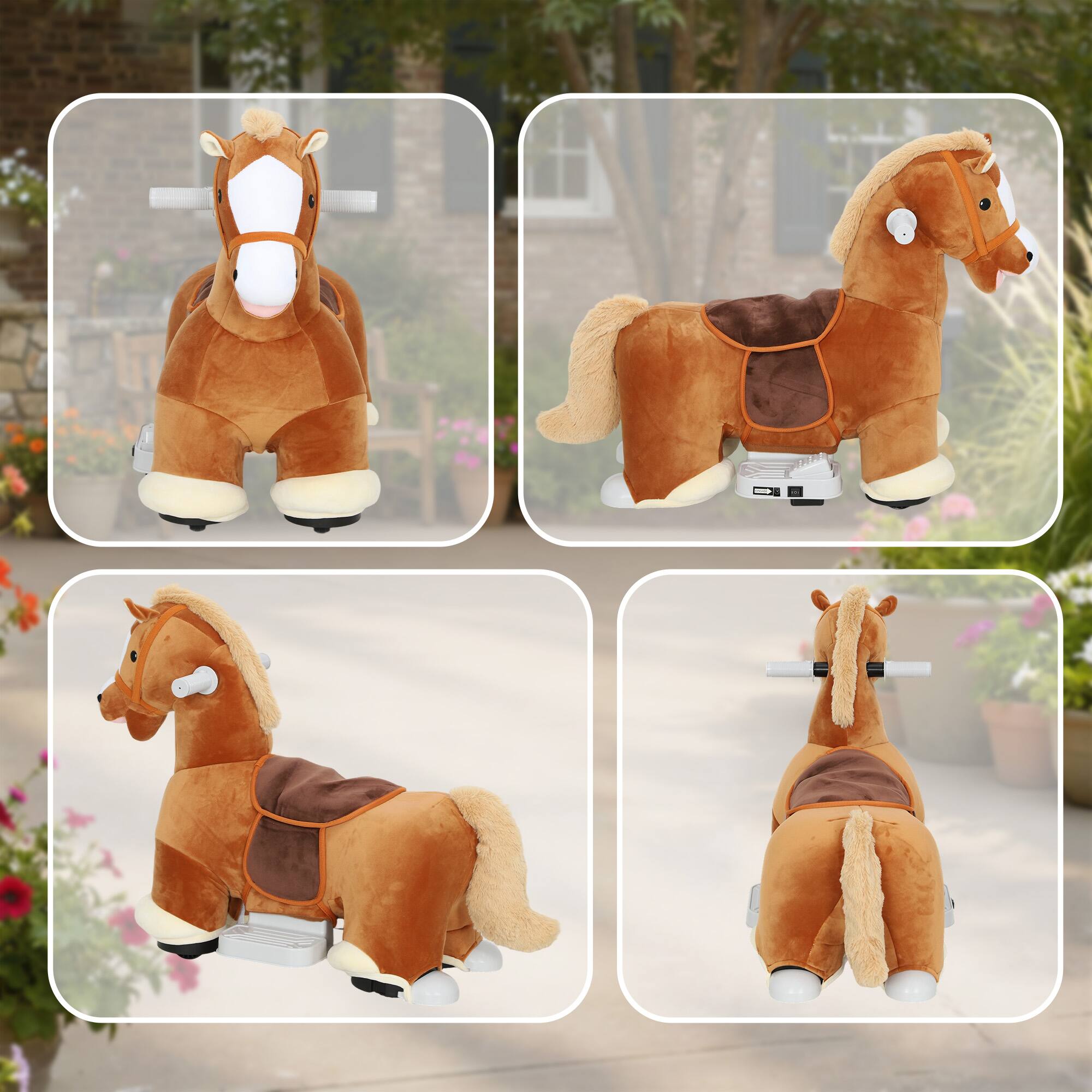 Alt View 8. Qaba - Battery Powered Ride on Horse with Music, Forward, Foot Pedal, Soft Touch, Washable Cover - Brown.