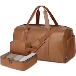Paradigms Interiors - Leather Weekender Bag For Women Men Large Overnight Travel Duffel With Shoe Compartment Toiletry Packing Cu - Light Brown