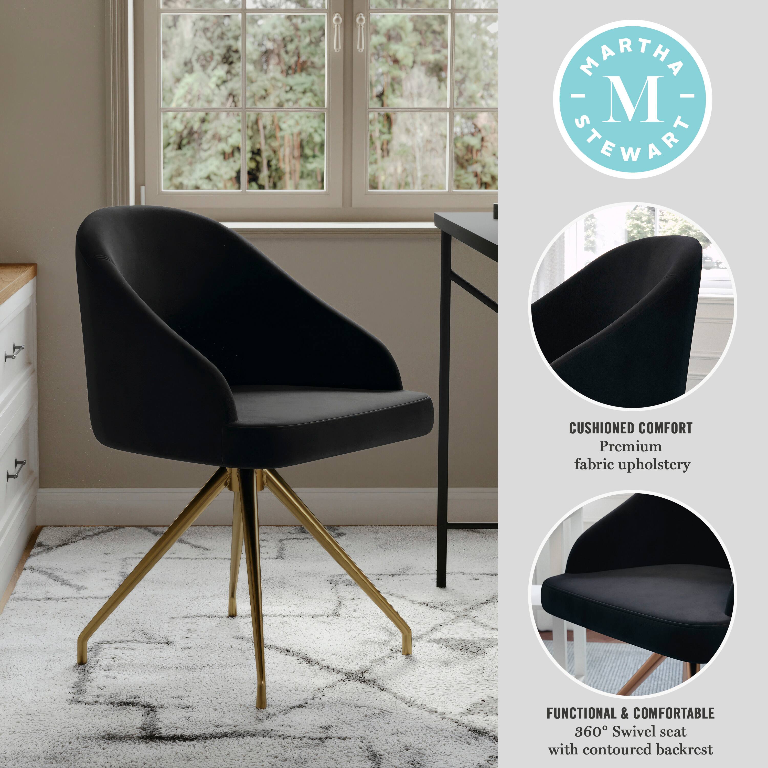 MARTHA STEWART CUSHIONED COMFORT Premium fabric upholstery FUNCTIONAL & COMFORTABLE 360 Swivel seat with contoured backrest