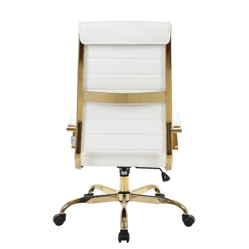 Alt View 4. LeisureMod - Benmar High-Back Leather Office Chair with Gold Accents, Adjustable Height, Swivel and Tilt Conference Desk Chair - White.