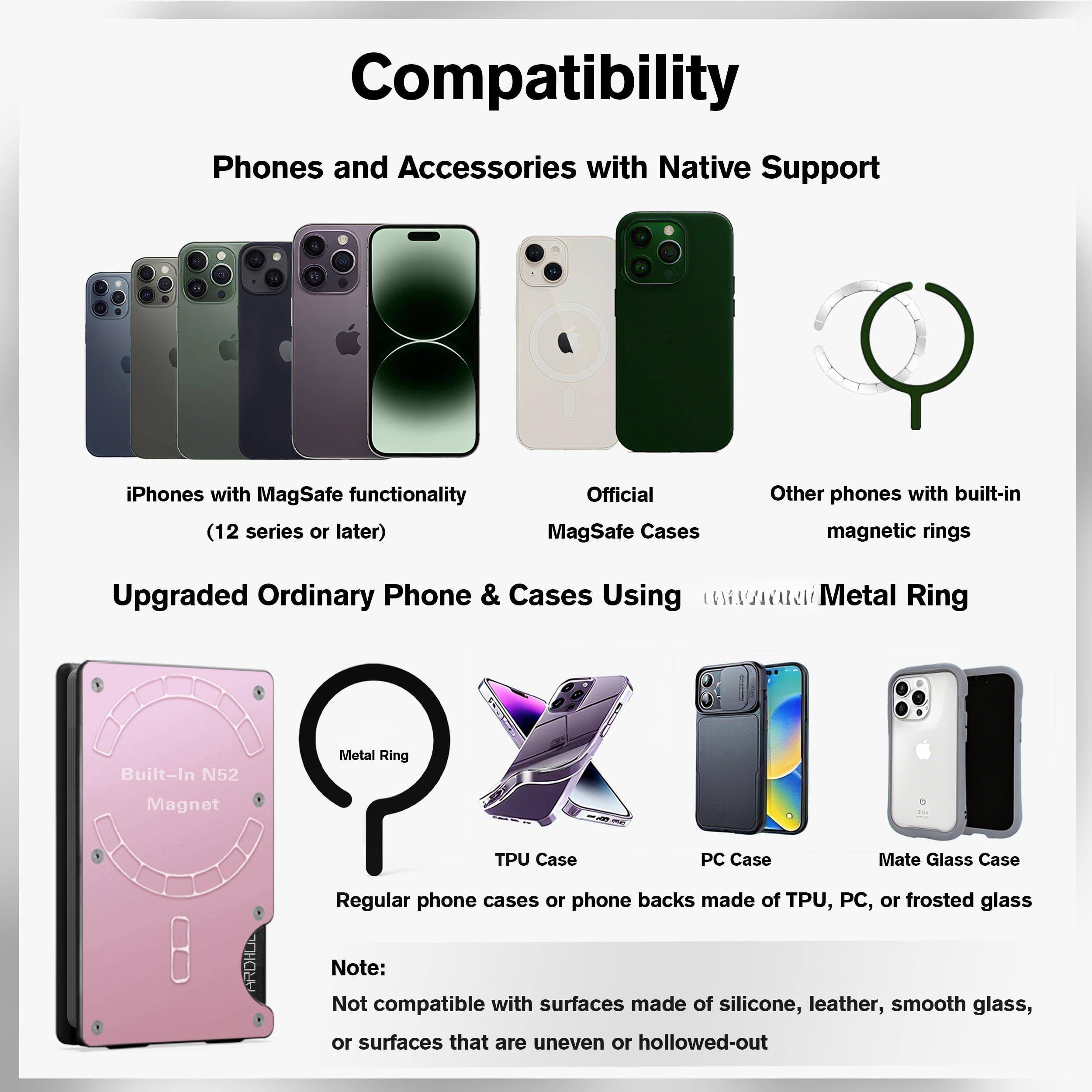 Back. Jadie Link - Slim Magnetic Wallet Women Compatible Magsafe Removable Money Clip Rfid Blocking Metal Card Holder Minimalist 1615141312 - Black-Compatible With Magsafe.