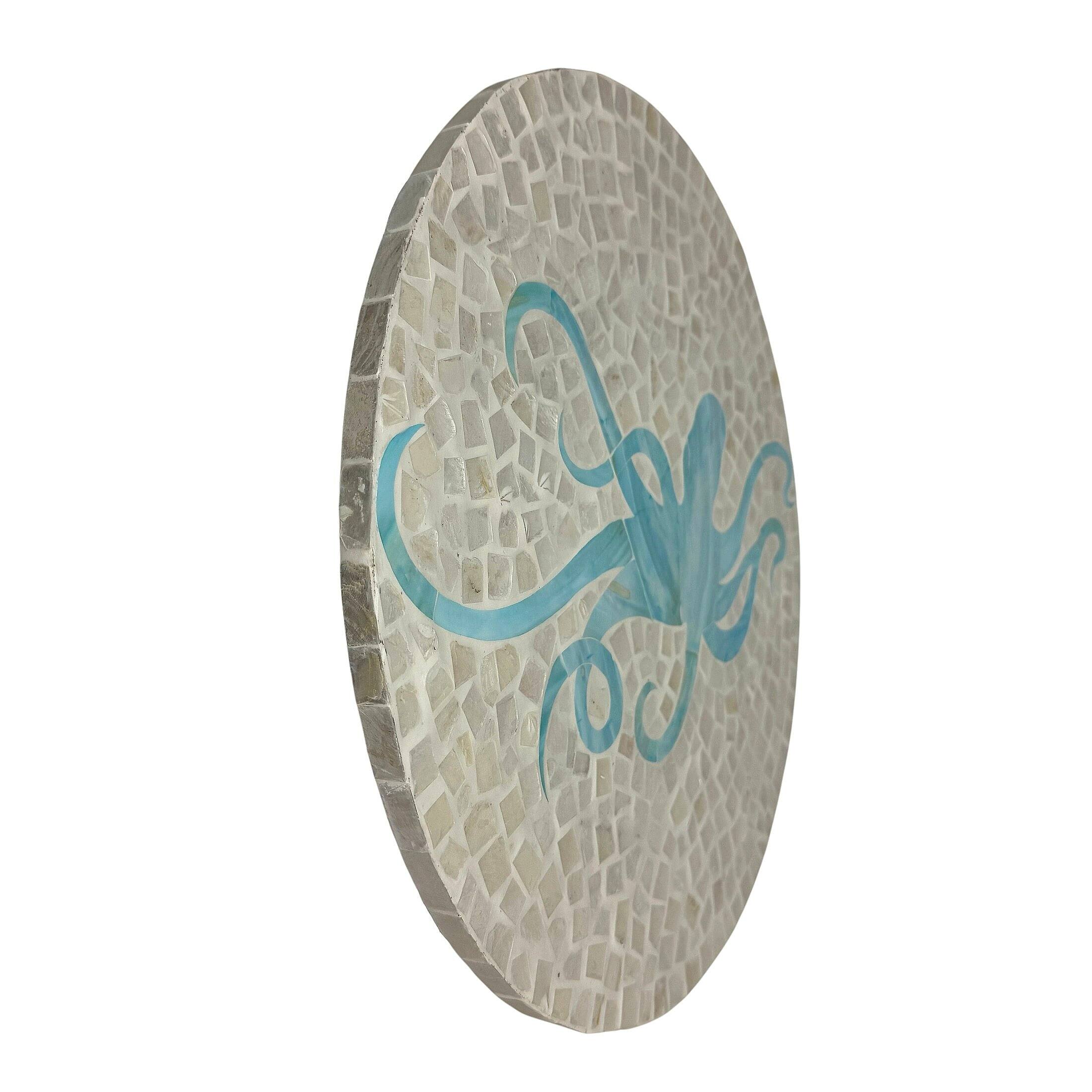 Alt View 1. Zeckos - Octopus Lazy Susan 16 in Capiz Shell Mosaic Rotating Tray Coastal Decor - Light Blue.