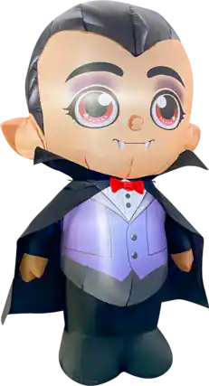 Front. GOOSH Inflatables - GOOSH 5FT Inflatable Vampire with Cape – Light-Up Halloween Yard Decoration - Black.