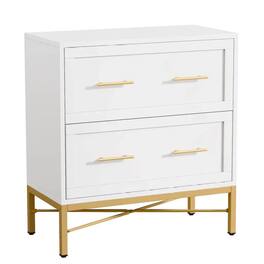 HTUTWOO - 31.52"L Office File Cabinet - 2-Drawer Lateral File Cabinet With Sleek Design, Interlock Safety System - Gold+White