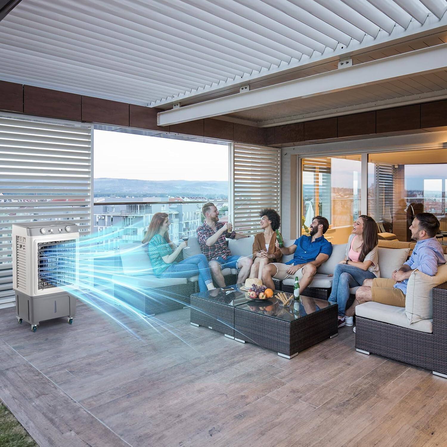 Alt View 7. Winado - 7.9Gallon Evaporative Air Cooler, 2353CFM Portable Swamp Cooler with Knob Control, Oscillation, 3 Speeds &30L Water Tank - White.