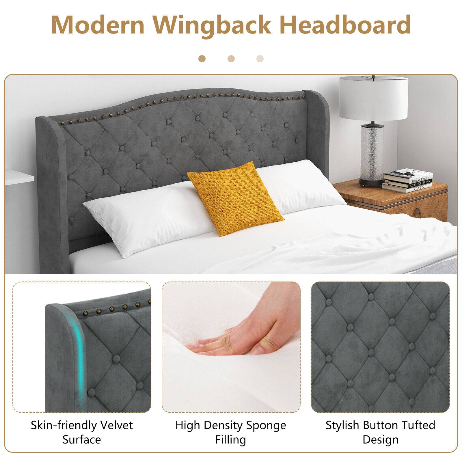 Modern Wingback Headboard
Skin-friendly Velvet Surface
High Density Sponge Filling
Stylish Button Tufted Design