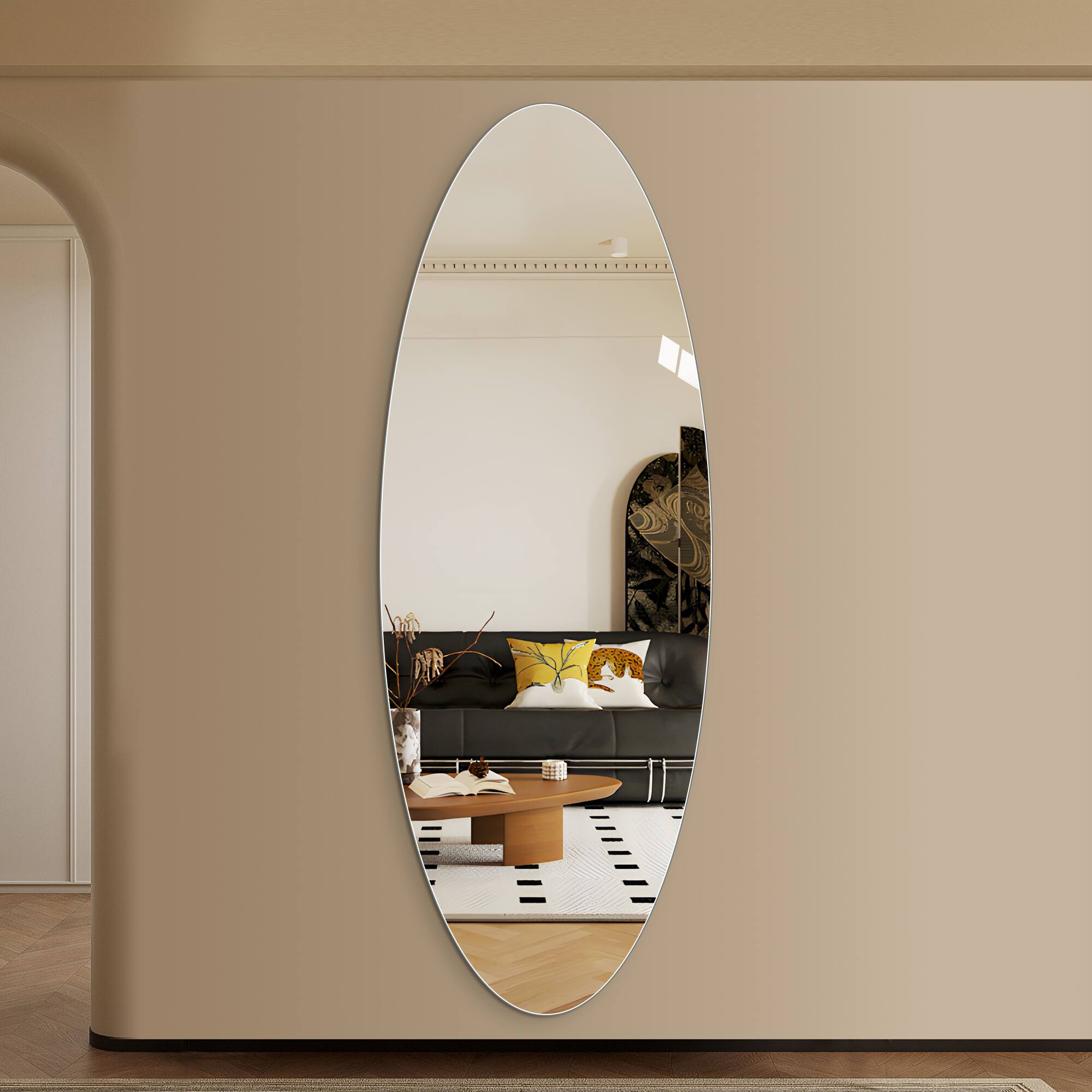 Alt View 1. Boyel Living - 63 by 24 Inch Modern Oval Full Length Wall Mirror HD Copper Free Silver Glass Shatterproof for Bedroom Salon.