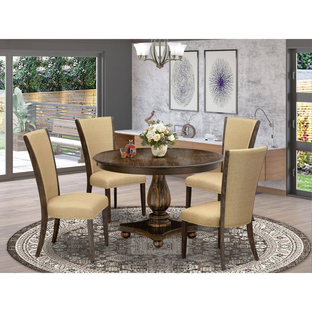 Angle. East West Furniture - East West Furniture 5-Piece Modern Dining Set - Pedestal Dining Table and 4 Brown Color Parson Dining Chairs with High - Multi-Color.