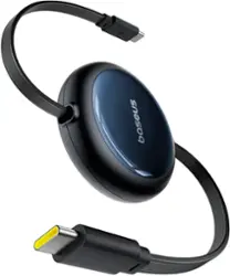 Baseus - Nomos Retractable Charging Cable USB-C to USB-C 5 feet 100W Cosmic - Black - Front_Zoom