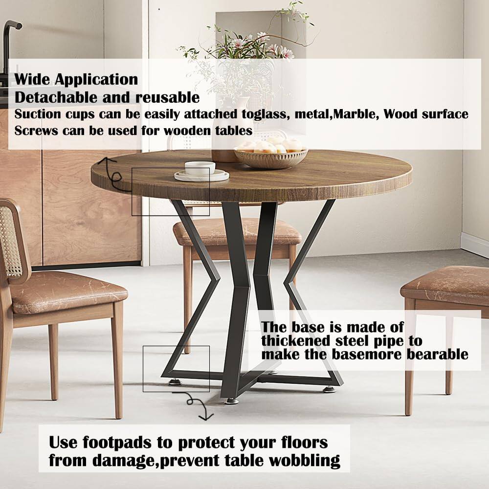 Wide Application  
Detachable and reusable  
Suction cups can be easily attached to glass, metal, Marble, Wood surfaces  
Screws can be used for wooden tables  

The base is made of thickened steel pipe to make the base more bearable  

Use footpads to protect your floors from damage, prevent table wobbling