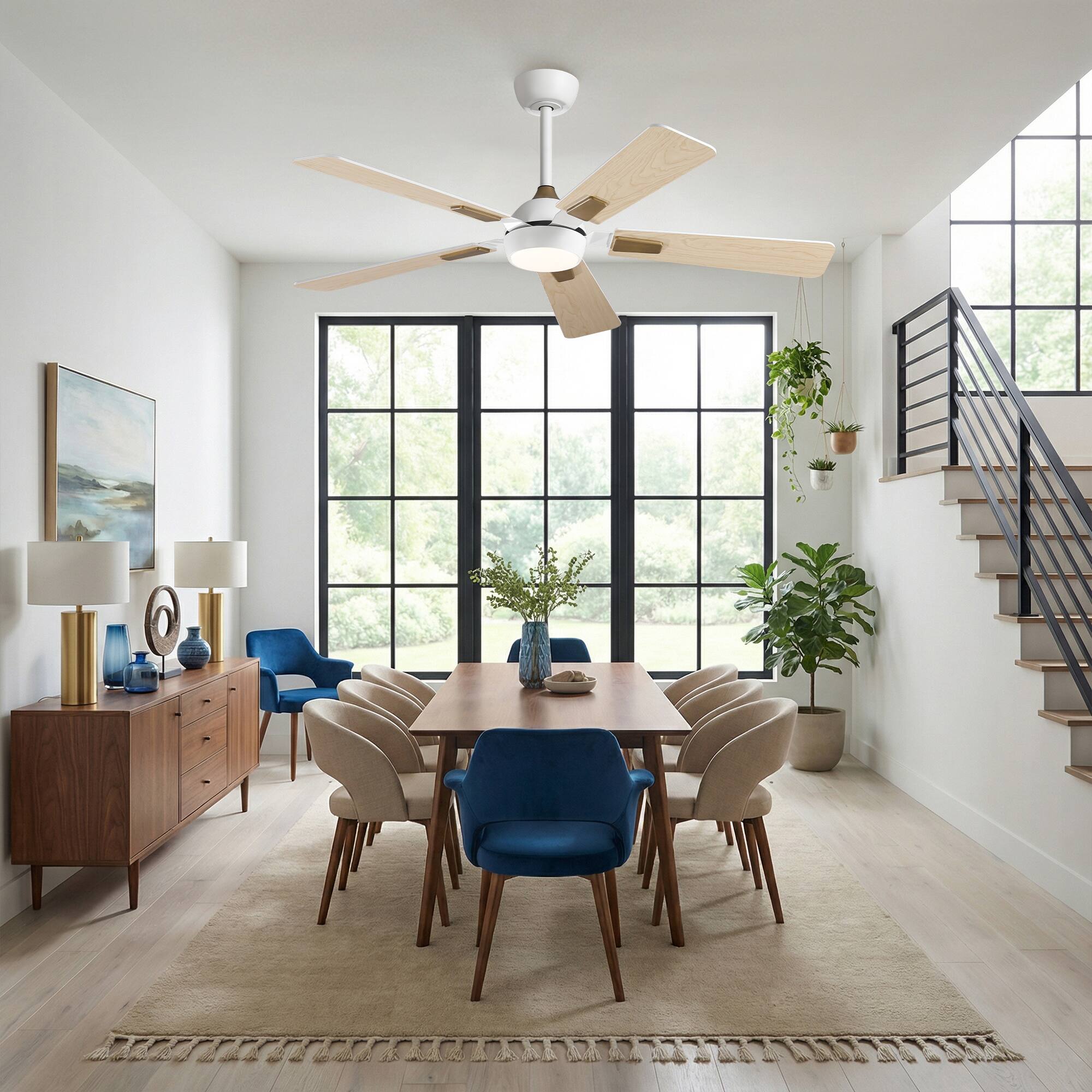 Alt View 1. Vaczon - 52 In. Modern Dimmable 3CCT LED Smart Ceiling Fan with Light, Remote and App Control, Double-Sided Blades, 6-Speed - White.