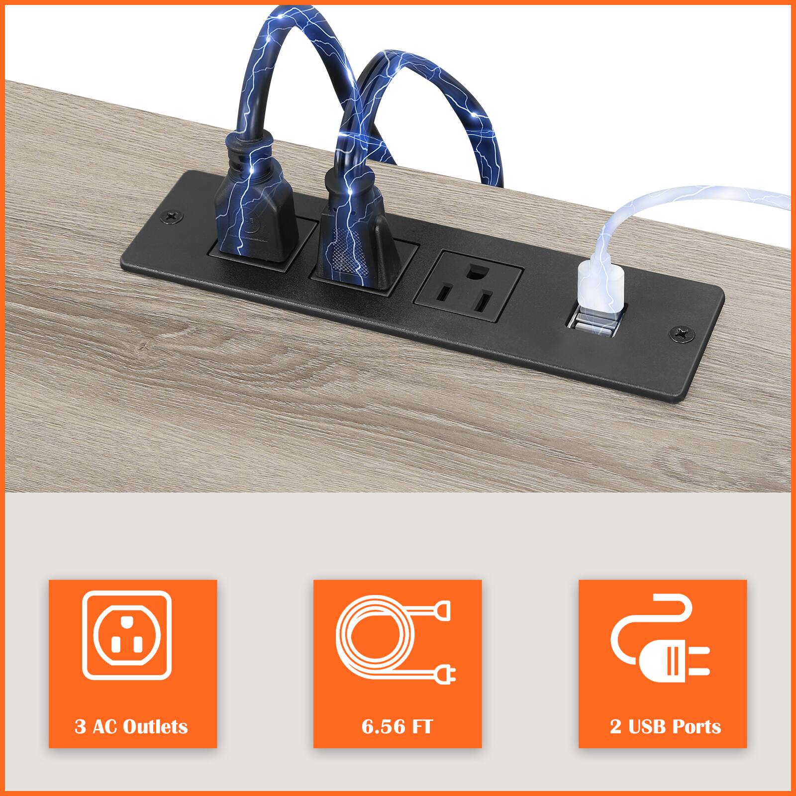 3 AC Outlets  
6.56 FT  
2 USB Ports