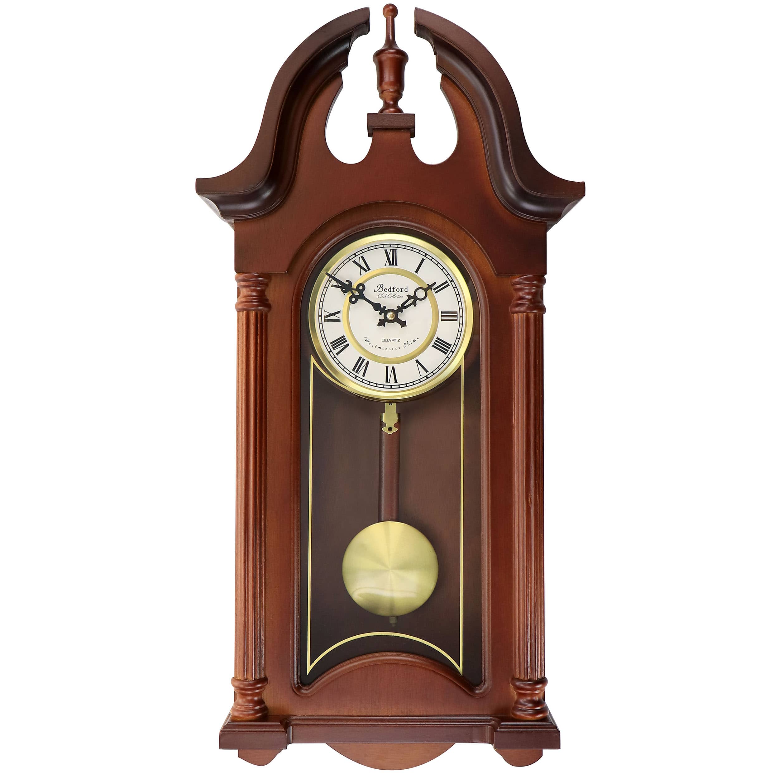 Bedford Clock Collection - Delphine 27 Inch Mahogany Chiming Pendulum Wall Clock - Brown