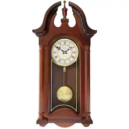 Bedford Clock Collection - Delphine 27 Inch Mahogany Chiming Pendulum Wall Clock - Brown