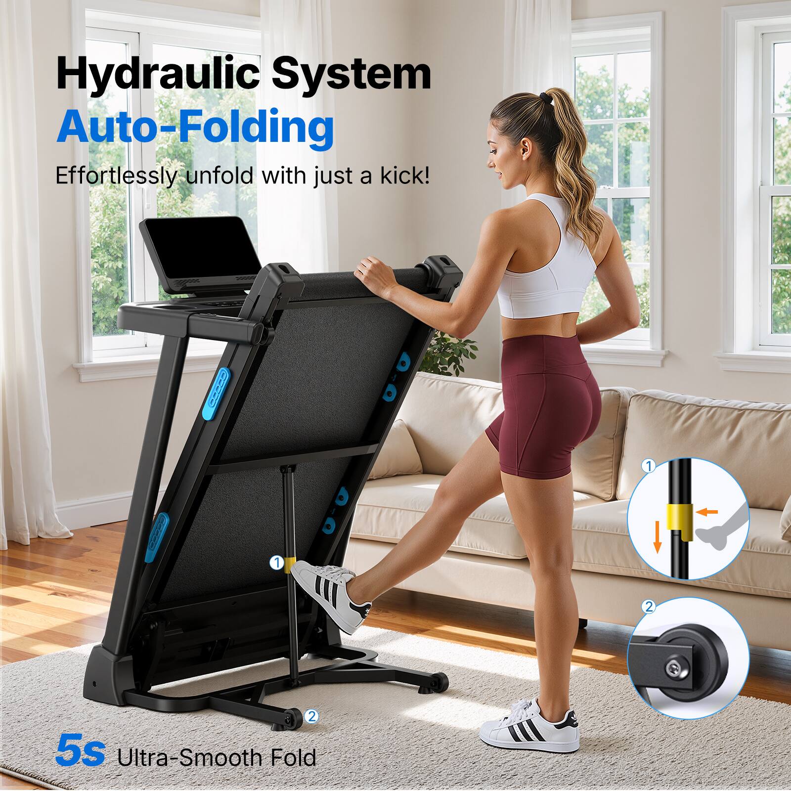 Hydraulic System Auto-Folding  
Effortlessly unfold with just a kick!  

5s Ultra-Smooth Fold