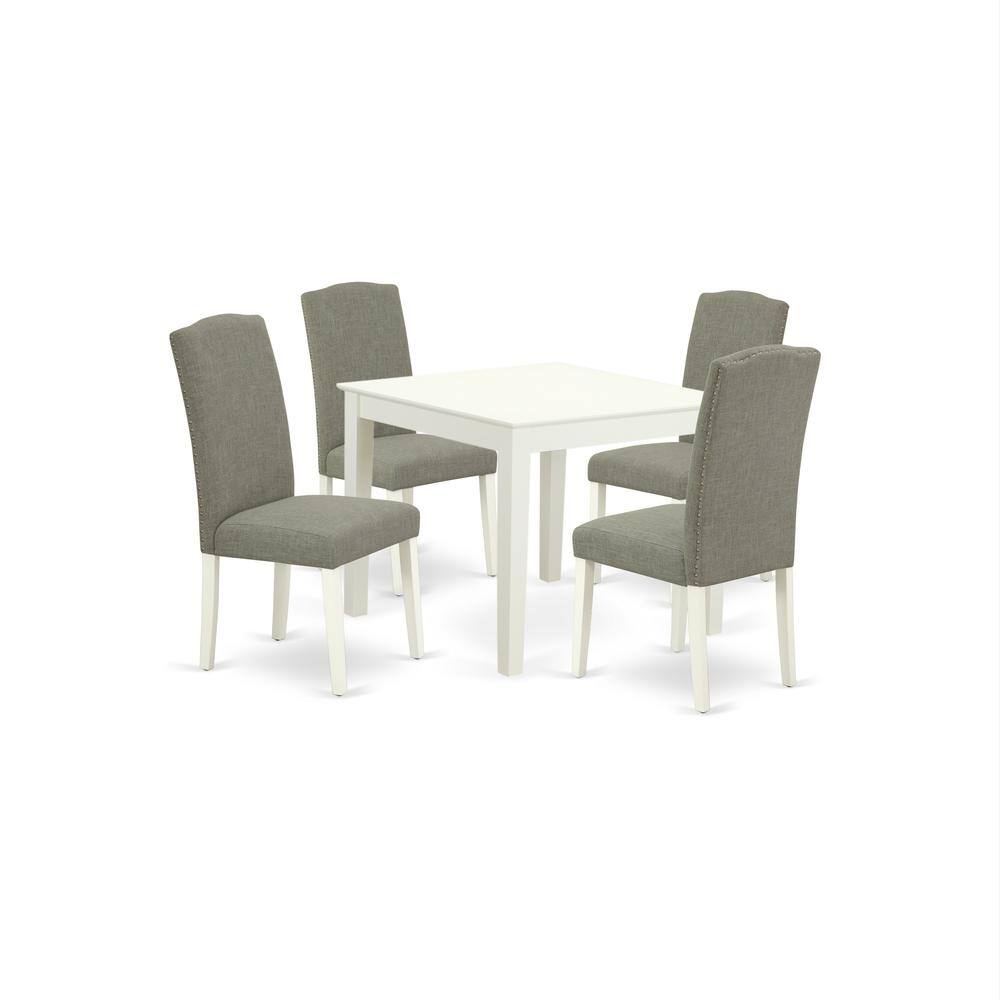 Back. East West Furniture - Dining Room Set Linen White - Brown.