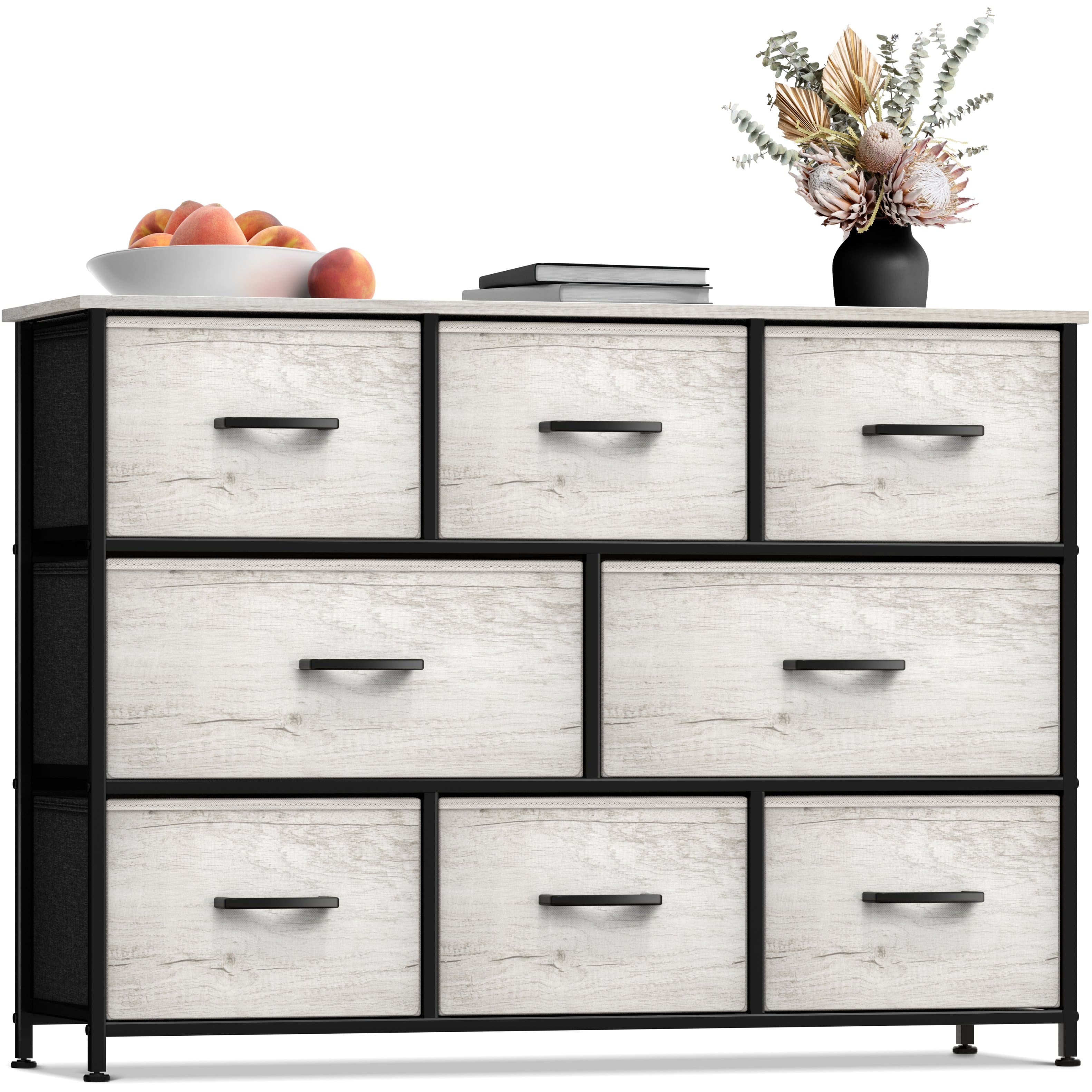 Sorbus - 8 Drawers Wide Dresser - Organizer Unit with Steel Frame, Wood Top, and Handle, and Fabric Bins - Rustic beige