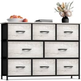 Sorbus - 8 Drawers Wide Dresser - Organizer Unit with Steel Frame, Wood Top, and Handle, and Fabric Bins - Rustic beige