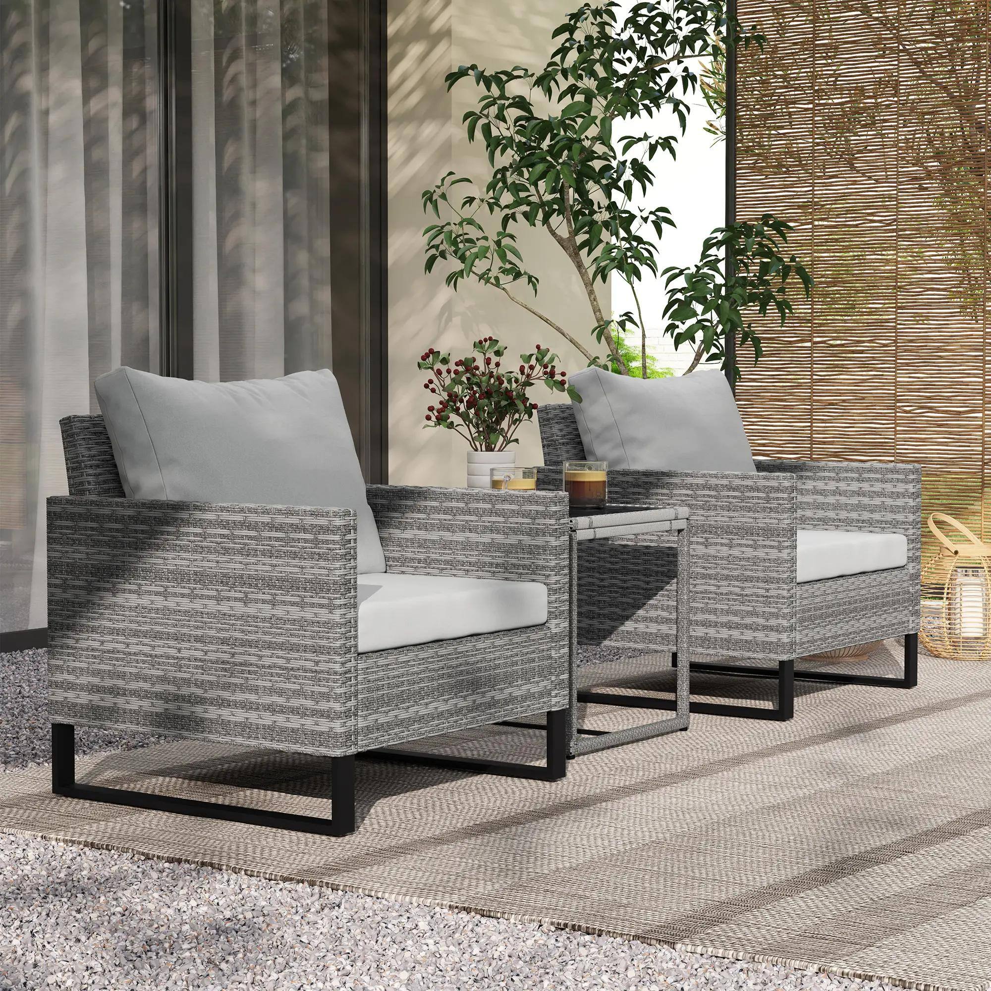 Alt View 7. Resenkos - Resenkos 3PCS Patio Set, Wicker Bistro Set, Backyard, Porch, Balcony, Light Gray - Light Gray.