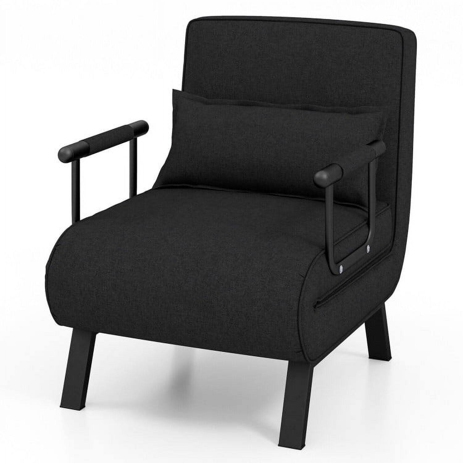 Angle. Kadyn - Folding 6 Position Convertible Sleeper Bed Armchair Lounge Couch with Pillow, Fabric Lazy Chair Large Accent Chair - Black.