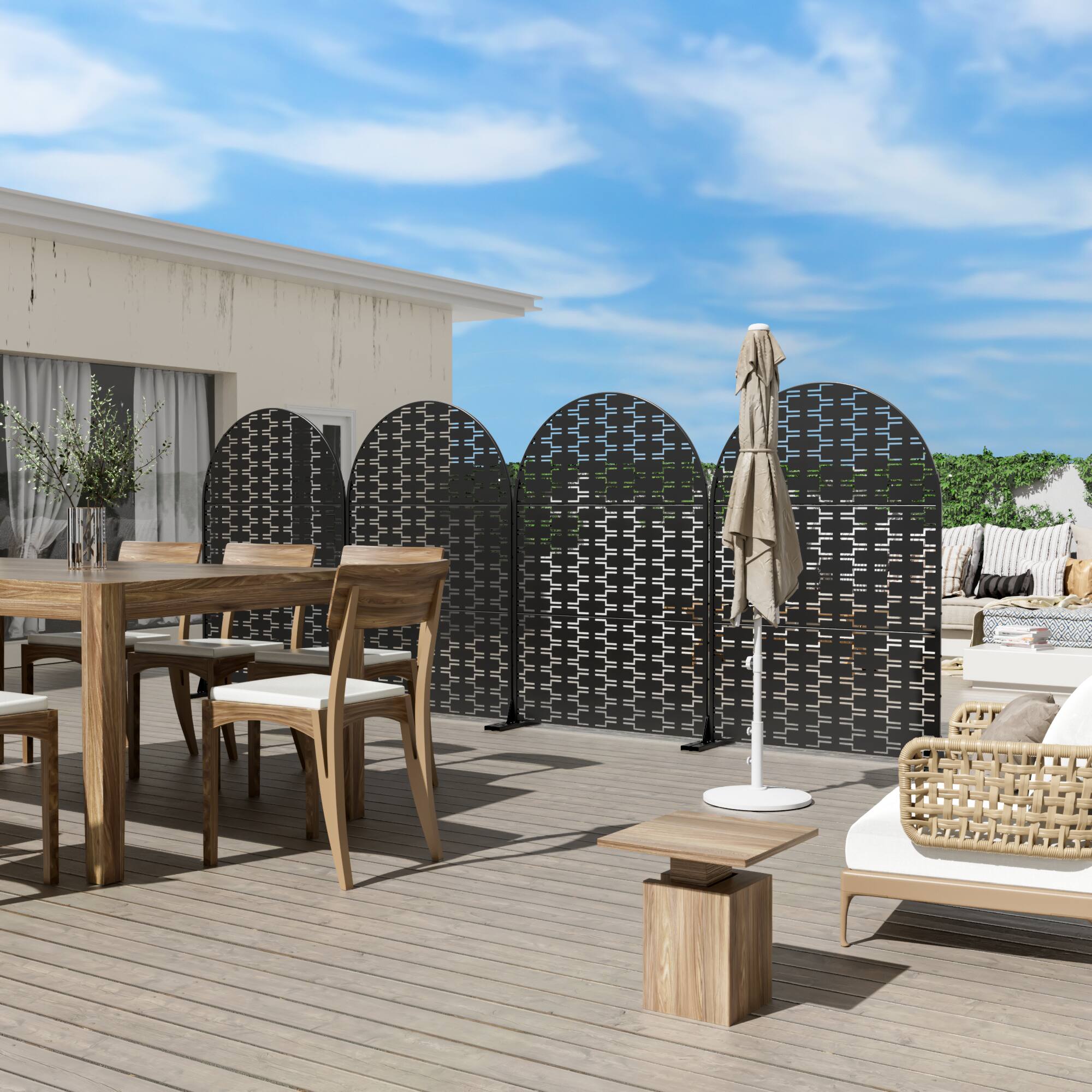 Alt View 2. PexFix - 72 in. x 47 in. Brick Pattern Arch Metal Outdoor Privacy Screen & Panels, Freestanding Garden Divider Fence - Black.