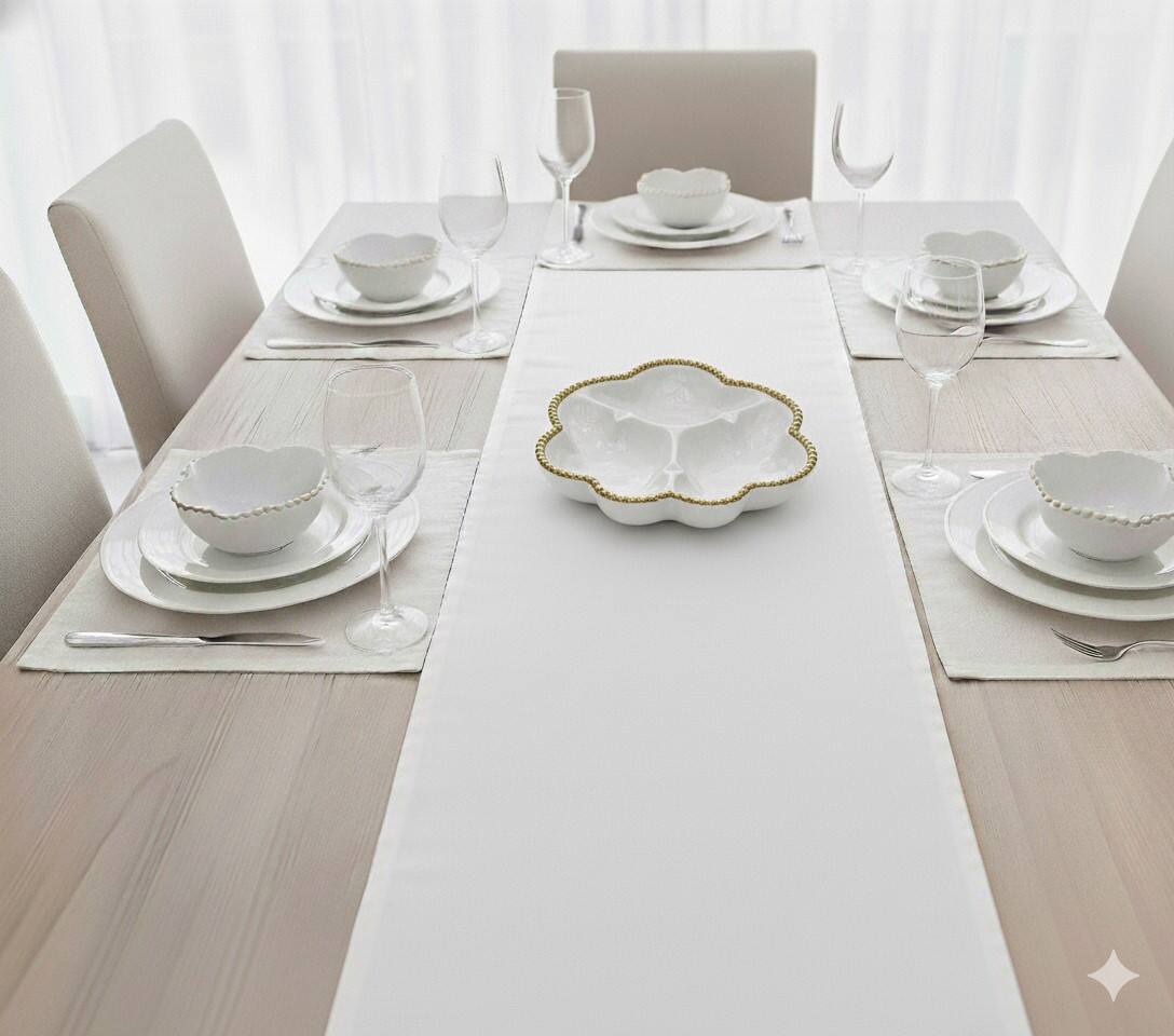 Left. Jiallo - 10.5" Contemporary Gold Bead 3‑Section Plate – Modern Divided Serving Plate with Beaded Rim - White.