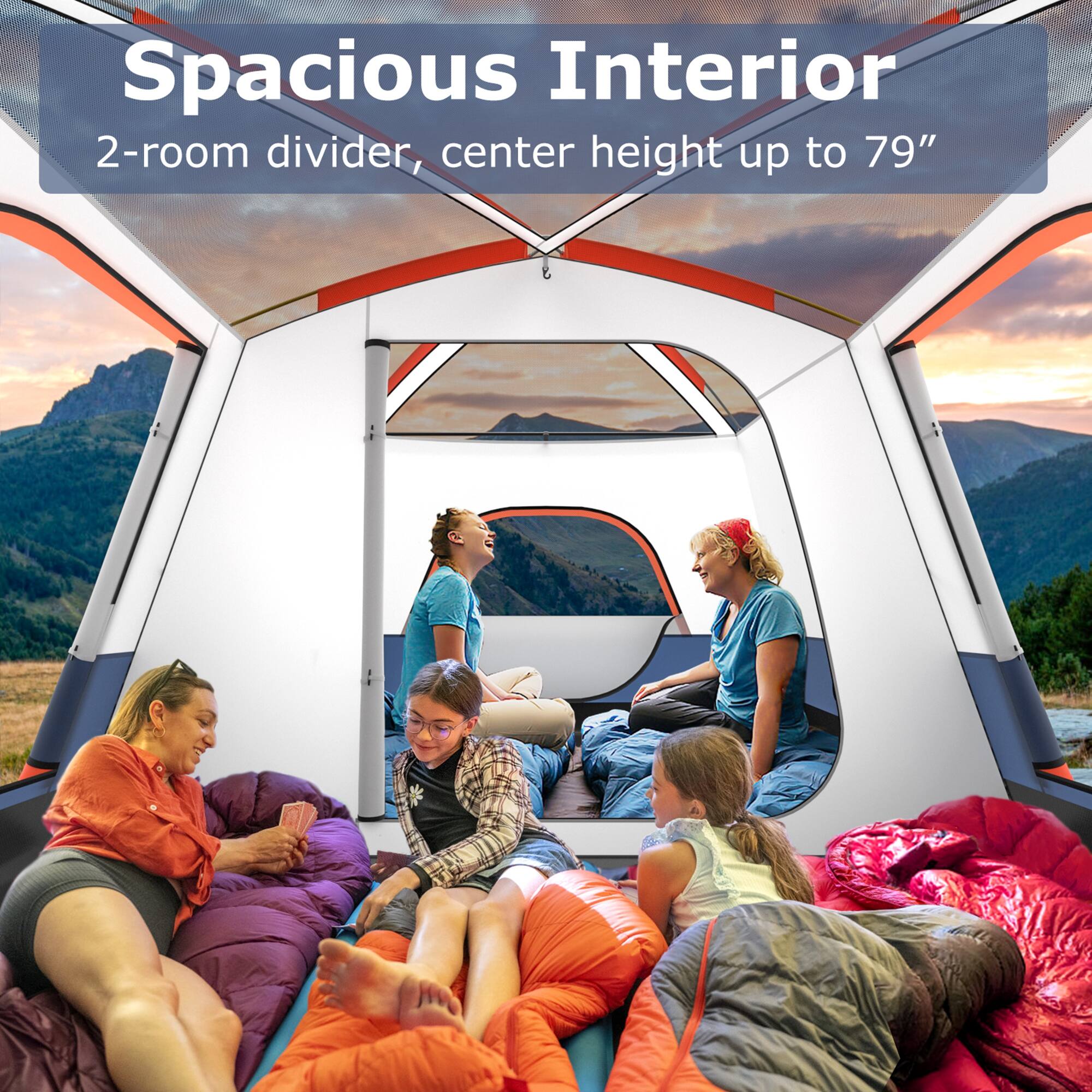 Spacious Interior  
2-room divider, center height up to 79"