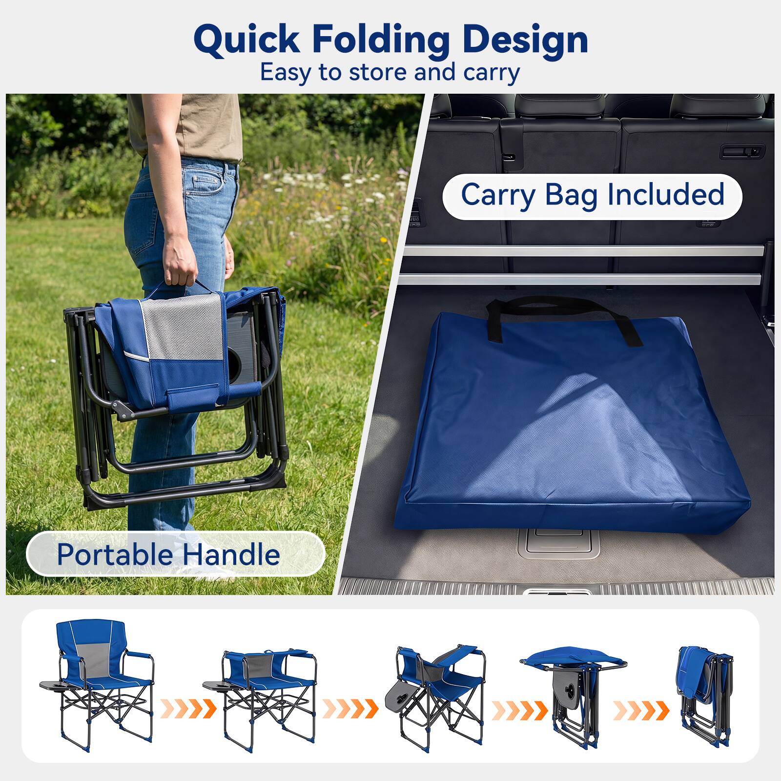 Quick Folding Design  
Easy to store and carry  

Carry Bag Included  

Portable Handle