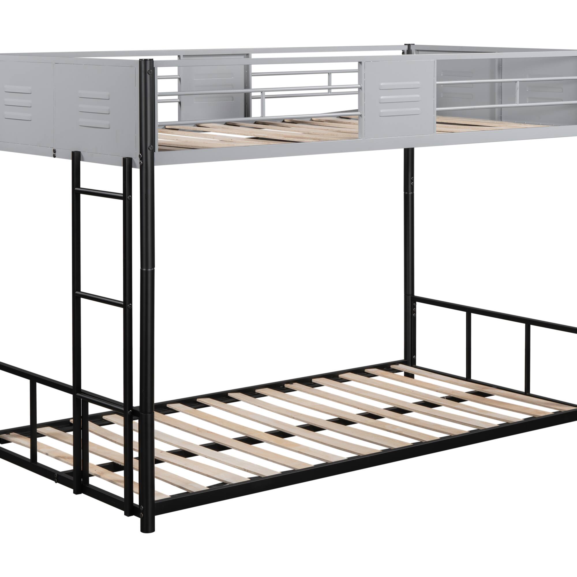Alt View 1. GOODSILO - Heavy-Duty Twin Over Twin Metal Bunk Bed with Vent Board Guardrail and Noise-Free Wood Slats - Black.