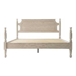 FurniFact - Solid Wood Platform Bed with Headboard - Driftwood Gray Oak