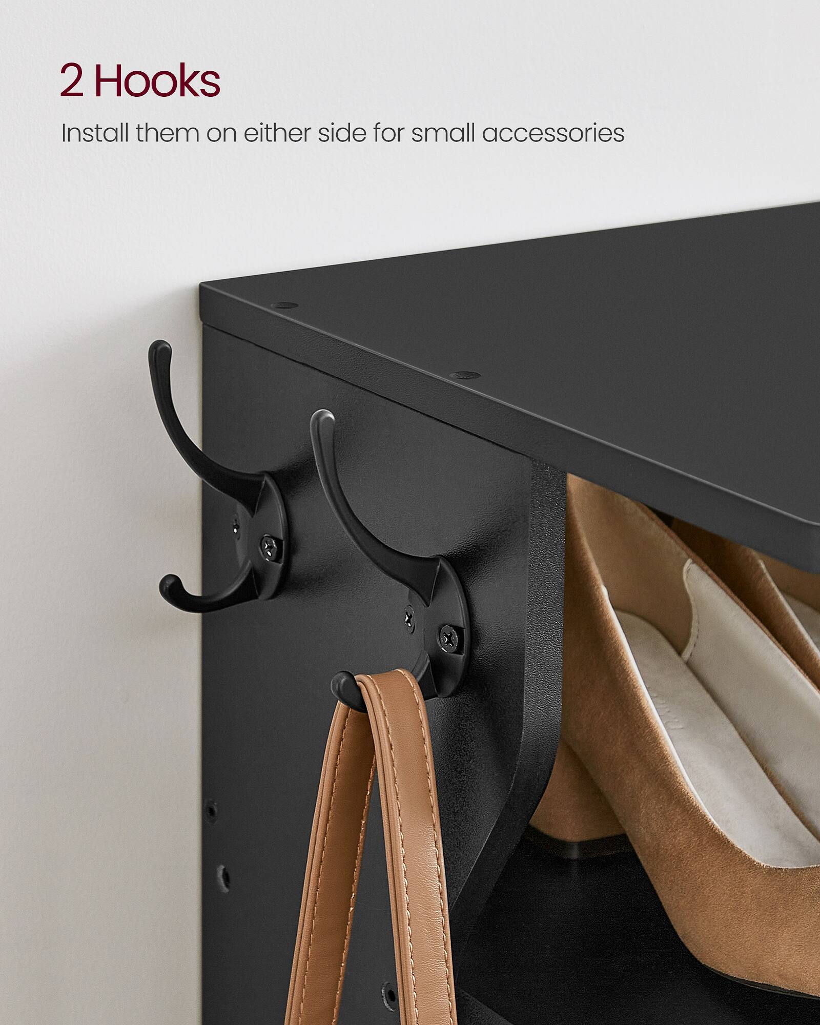 2 Hooks  
Install them on either side for small accessories
